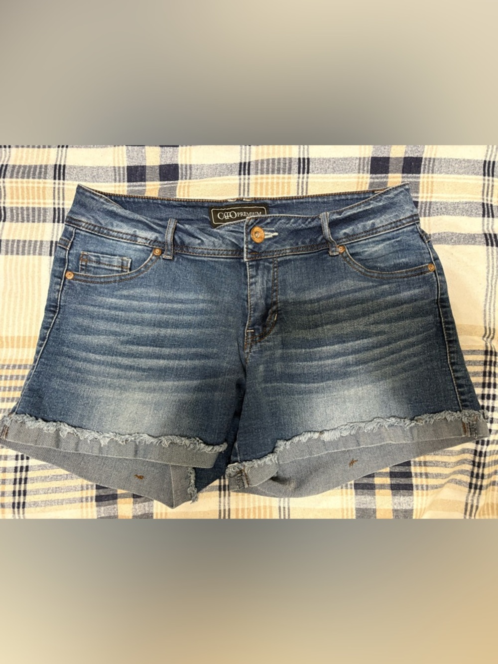 Cato Premium Blue Denim Jean shorts with 4” inseam. Women’s size 8